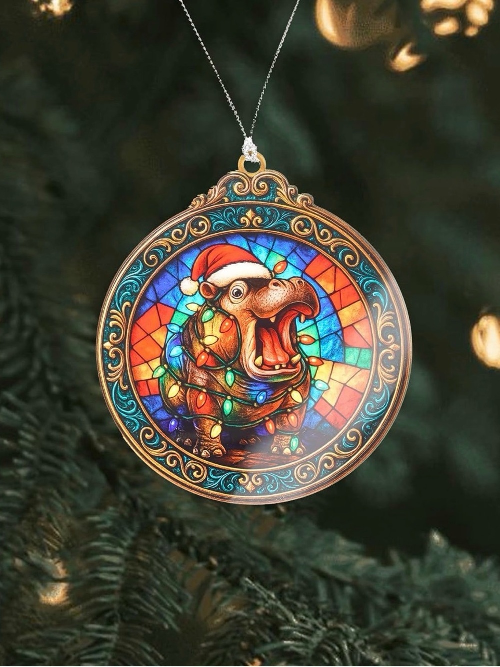 ✴️New✴️Holiday Hippo Stained-Glass Style Suncatcher (2/$10)